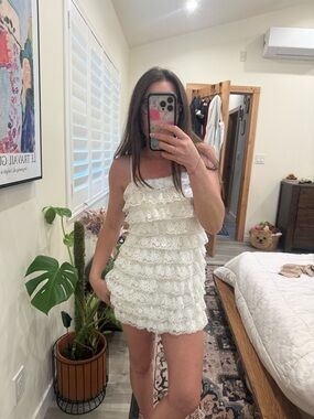 Vintage 80s Lee Jordan New York reworked lace ruffle tiered mini dress